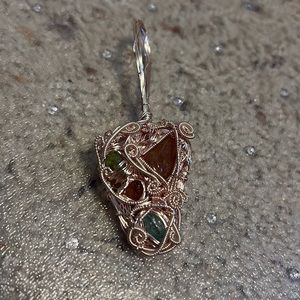 Wrapped pendant with Peridot and Aquamarine stones
